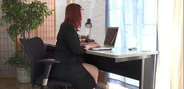  Small titted mature Pink masturbates in office
